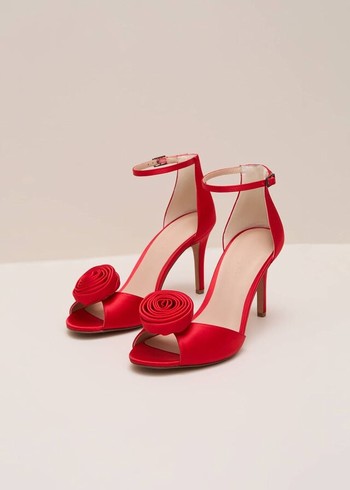 Phase Eight Red Satin Corsage Flower Heels Red USA | 2374680-CS